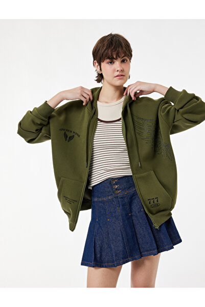 Koton Φούτερ επένδυση fleece με λεπτομέρεια από πέτρα, με κουκούλα τσέπες καγ...