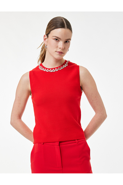 Koton Μπλούζα από πλεκτό ύφασμα χωρίς μανίκια με λαιμόκοψη