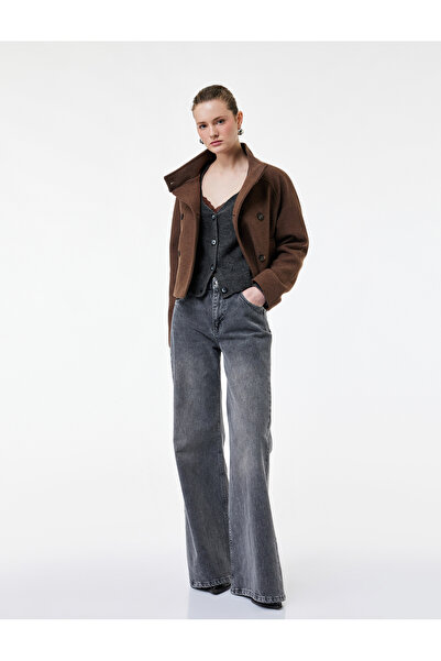 Koton Κοντό παλτό με μακριά μανίκια με τσέπες και κουμπιά με διπλό στήθος