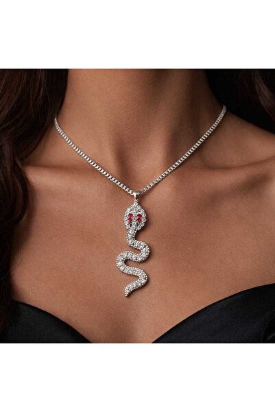 KLC TAKI Women's Silver Color Snake Model Necklace with Zircon Stone