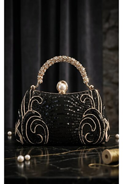 Telli Art Luxury Evening Dress Evening Bag, Special Design Stone Handle Chain...