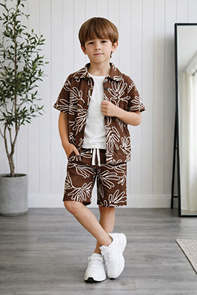 MİNİK DÜŞLER Cămașă cu model și pantaloni scurți pentru băieți, set de 3 pies...