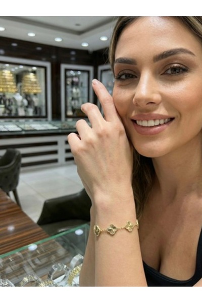 aytekgold Dört Yapraklı Beşli Altın Bileklik