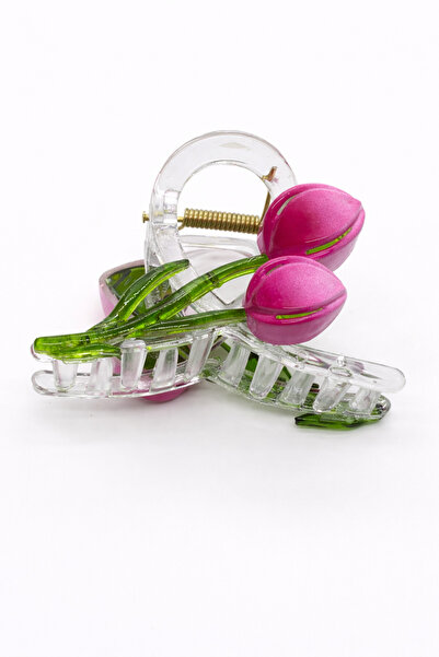 MakeWell Women's Latch Buckle Cherry Figured Transparent Hair Clip Large Size...