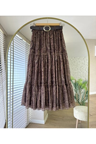MODA VEDAT Women's Patterned Lined Chiffon Skirt -0650