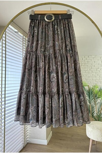 MODA VEDAT Women's Patterned Lined Chiffon Skirt -0650