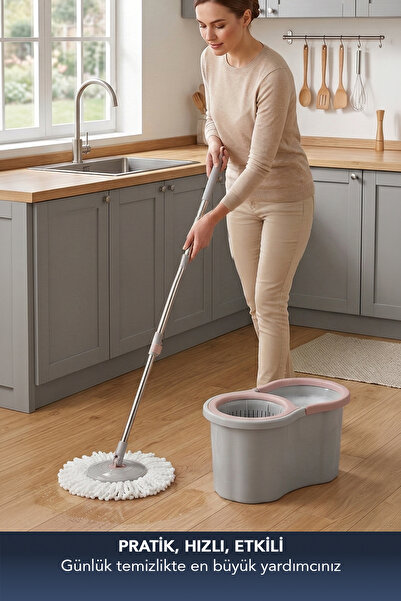Lavine Ultra Mop Otomatik Temizlik Seti 16lt Döner Başlıklı Paslanmaz Çelik Saplı Mikrofiber Püskül