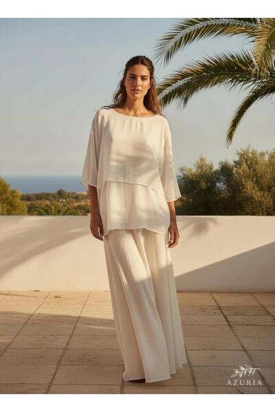 Su Koleksiyon Double Layer Voile Long Sleeve Blouse