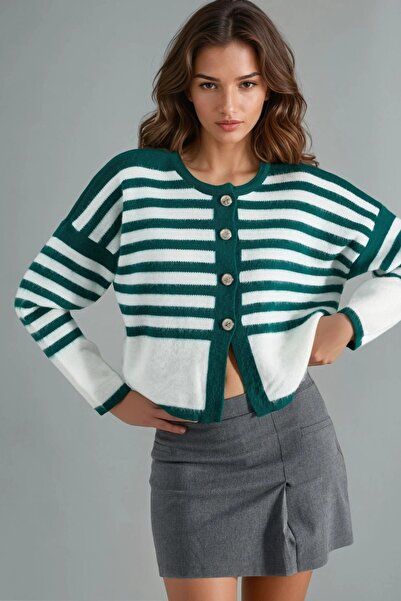 Hiccup My Fashion Buttoned Striped Knitwear Cardigan