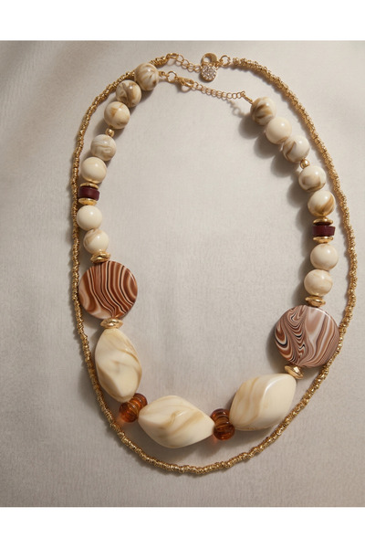FiveStudio Bohemian-Luxury Marble Effect Beads and Gold-Tone Chain 2 Layered ...