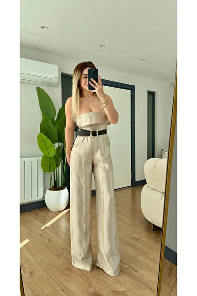 Yasmin Butik Satin Jumpsuit with Belt Detail