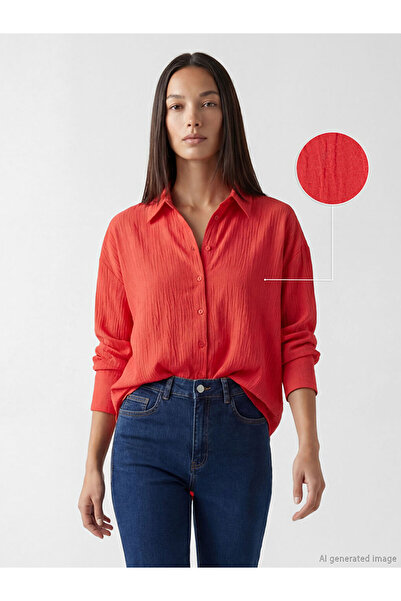 LC Waikiki Özmarka New Season Red Textured Women's Shirt