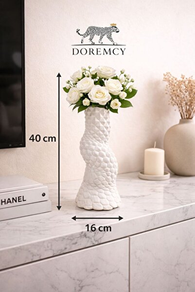 Doremcy Decorative Gold Vase - 40 cm Twisted Design Polyester Cast Modern Liv...