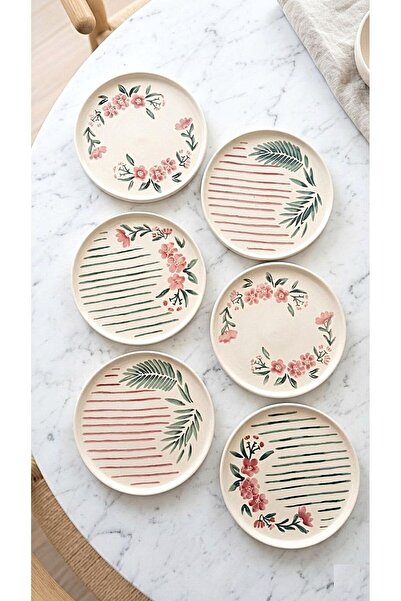 WuuQ 6-Piece Special Design Handmade 19cm Sakura Pattern Cake Plate Set