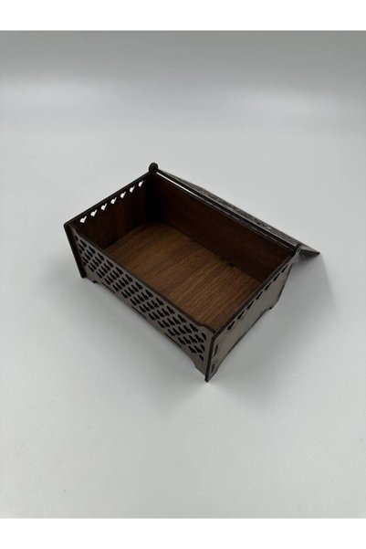 WOODIVA AHŞAP Woodiva Walnut Color Heart Patterned Wooden Memory and Jewelry Box (16X11X7.5 cm)