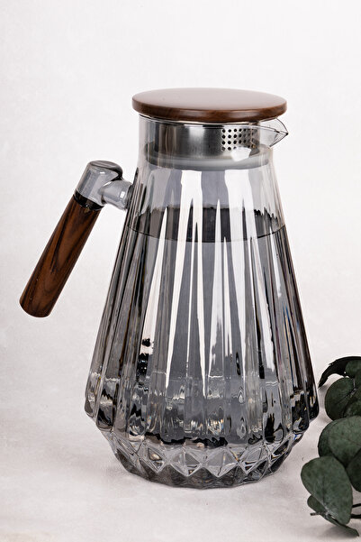 Dolkin Home Akasya Kapaklı Antrasit Cam Sürahi 1900 ml Sızdırmaz Kapaklı Lüks...