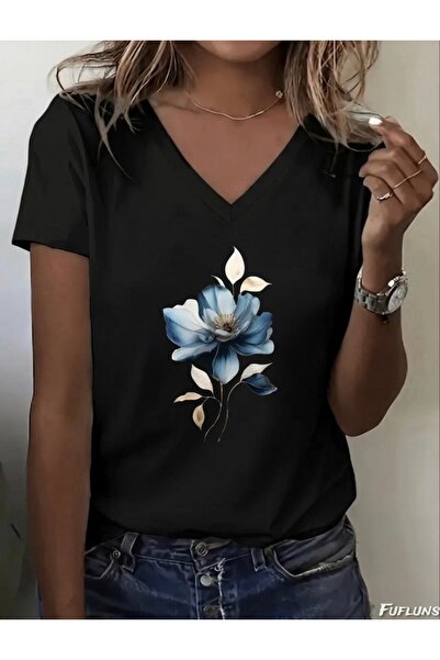 FUFLUNS ΓΥΝΑΙΚΕΙΟ ΜΠΛΟΥΖΑΚΙ OVERSIZE ΜΕ ΛΑΙΜΟΚΟΨΗ ΣΕ ΣΧΗΜΑ V ΜΕ ΣΧΕΔΙΟ ΑΝΘΕΩΝ...