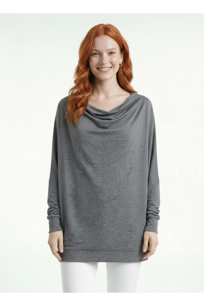 Neden Tekstil Γκρι γυναικεία πλεκτή μπλούζα με μακριά μανίκια