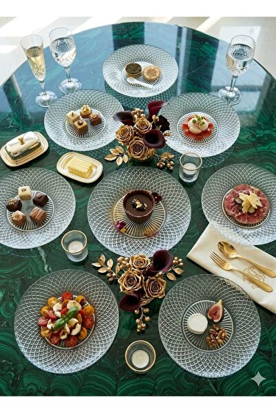 çukurova home Set of 6 Glass Modern Dinner Plates (350 ml)