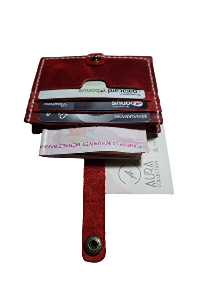 Hakiki Deri Kırmızı Kartlık Cüzdan