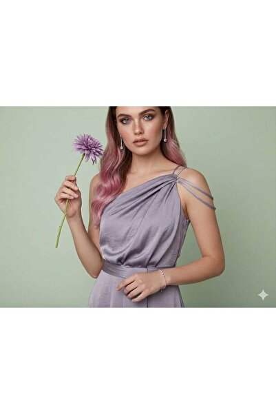 marvion Kadın Tek Omuz Dökümlü Şık Saten Abiye Elbise