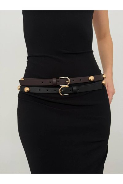 H&D COLLECTİON Curea maro pentru femei cu detalii aurii (SE EXPEDIEAZĂ LA UN BUCATĂ)