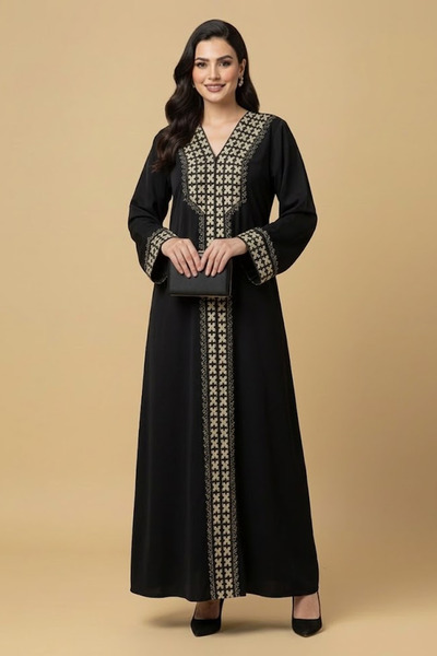 Muchmy Nida Fabric Button Close Abaya Dress For Women's Embroidery with Stone...