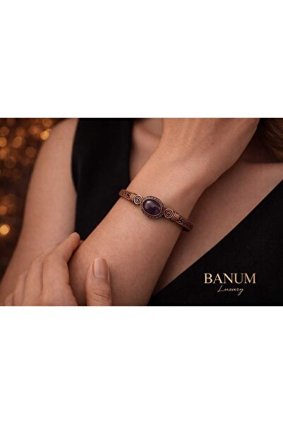 Banum Luxury سوار نحاسي رائع مصنوع يدويًا مع حجر اللازورد الطبيعي