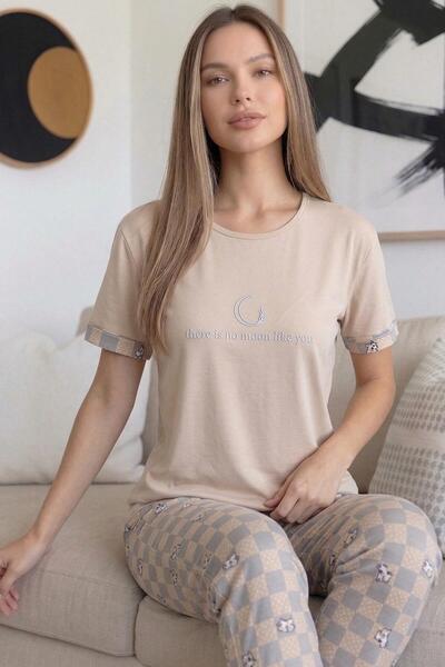 Pijamaevi Σετ γυναικείες πιτζάμες με κοντό μανίκι από μπαμπού με σχέδιο Salmo...