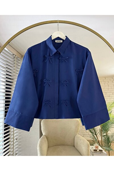 KEVRA Bow Detailed Shirt Top Crop Shirt