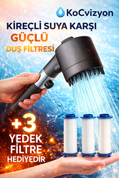 kocvizyon Filtreli Duş Başlığı Masajlı Yüksek Basınçlı +3 Yedek Filtre Su Tas...