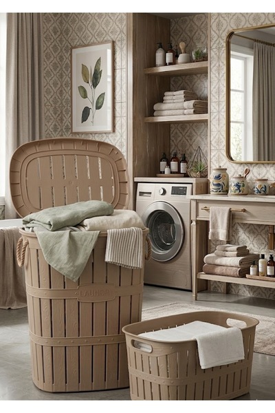 Buclee 2’li Banyo Seti 65 Lt Kirli Çamaşır Sepeti + 40 Lt Sele Takımı Lüks Dü...