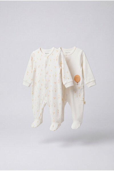 Magu Unisex Baby Cotton Ecru 2-Piece Booties and Rompers Set - Patterned and ...