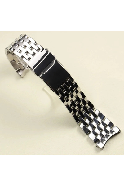 T-WINNER 22mm Diameter Curved End Silver Color Steel Watch Band Strap