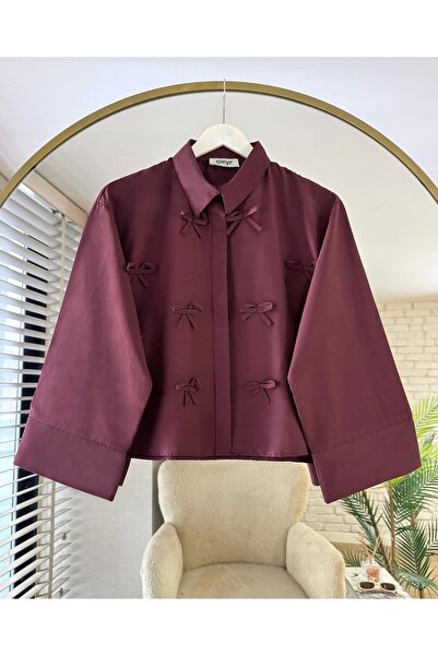 KEVRA Bow Detailed Shirt Top Crop Shirt