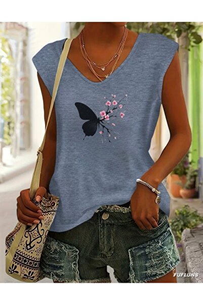 FUFLUNS ΓΥΝΑΙΚΕΙΟ ΑΜΑΝΙΚΟ ΜΠΛΟΥΖΑΚΙ OVERSIZE ΜΕ ΣΤΑΜΠΑ SAKURA FLOWER