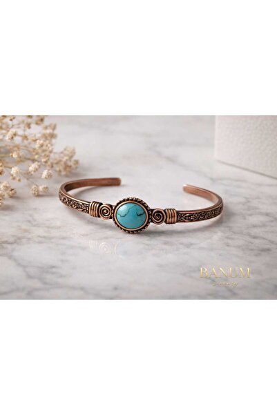 Banum Luxury Elegant Handcrafted Copper Bracelet with Natural Turquoise Stone