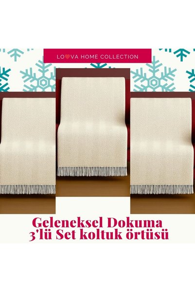 Loova Koltuk Örtüsü 3'lü Ekonomik Paket % 100 Pamuk Geleneksel Dokuma