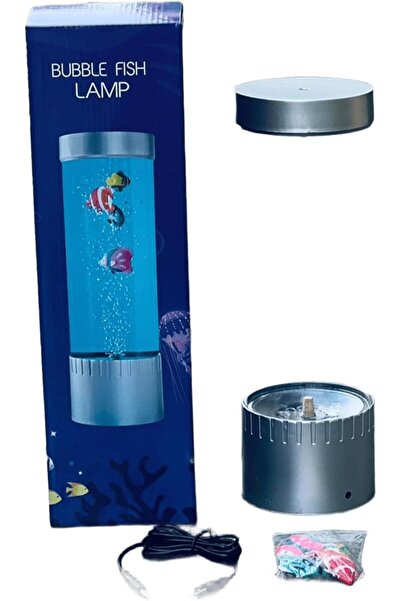 Generic Bubble Fish LED Aquarium Lamp, Blue Cylindrical Tank with Artificial ...