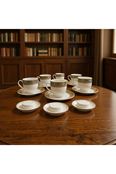 OEM Coffee Cup and Saucer Set, 6 People, Elegant White Porcelain with Gold-Gr...