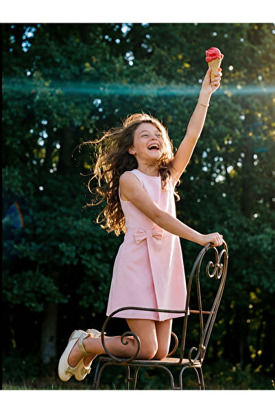 LC Waikiki Crew Neck Bowknot Girls' Dress