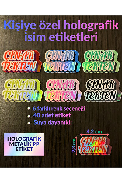 TT sticker Holografik Suya Dayanıklı Kişiye Özel İsim Etiketi Okul Defter Kal...