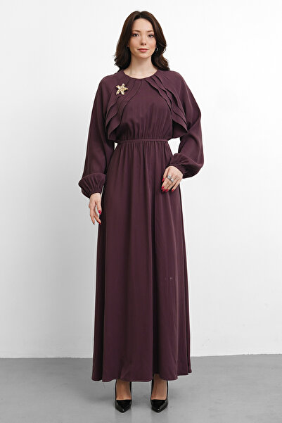 salisburys Molly Nelly Kadın Omzu Nervürlü Broşlu Elbise