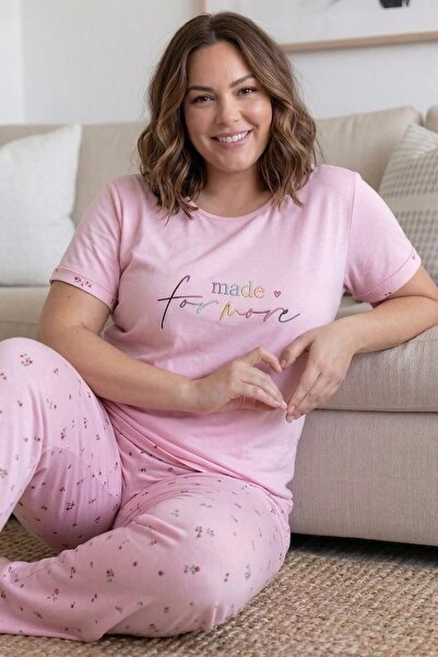 Pijamaevi Powder Pink for More Patterned Large Size Oversized Bamboo Short Sl...