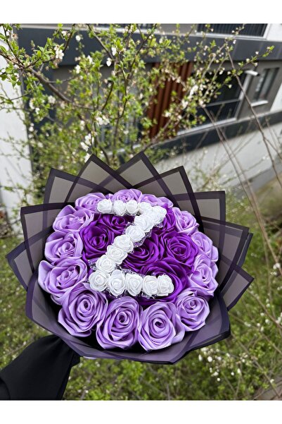 BUKET DÜNYASI 20 Lİ SOLMAYAN GÜL BUKETİ - HARFLİ - MOR LİLA GÜL DIŞI SİYAH - ...