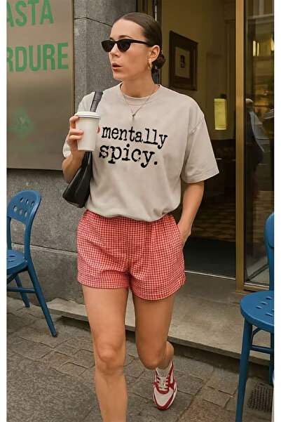 SUNFREE Μπλουζάκι SPICY MENTALLY με στάμπα, μεγάλου μεγέθους, με λαιμόκοψη πο...