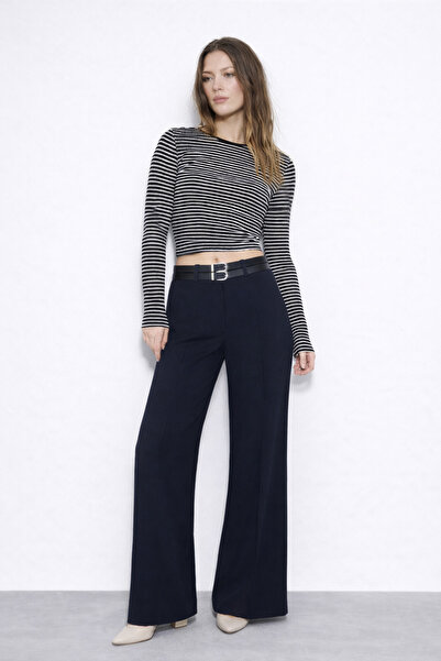 OHM OHEPMODA Ψηλόμεσο υφασμάτινο γυναικείο παντελόνι Palazzo με φαρδιά μπατζά...