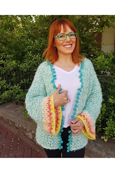 mishyhandmade Ponpon detaylı, çok renkli hırka