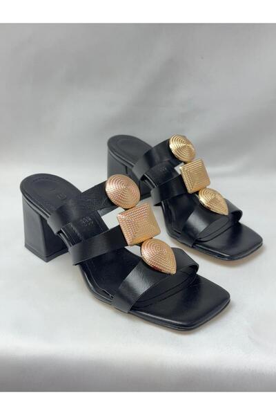 LALEZAR AYAKKABI Ll2730 Imported Leather Thick Square Heel Three Straps Speci...