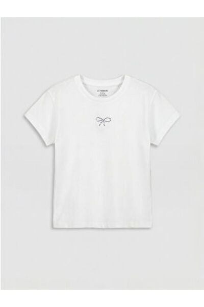 LC Waikiki New Season White Embroidered Girls' T-Shirt